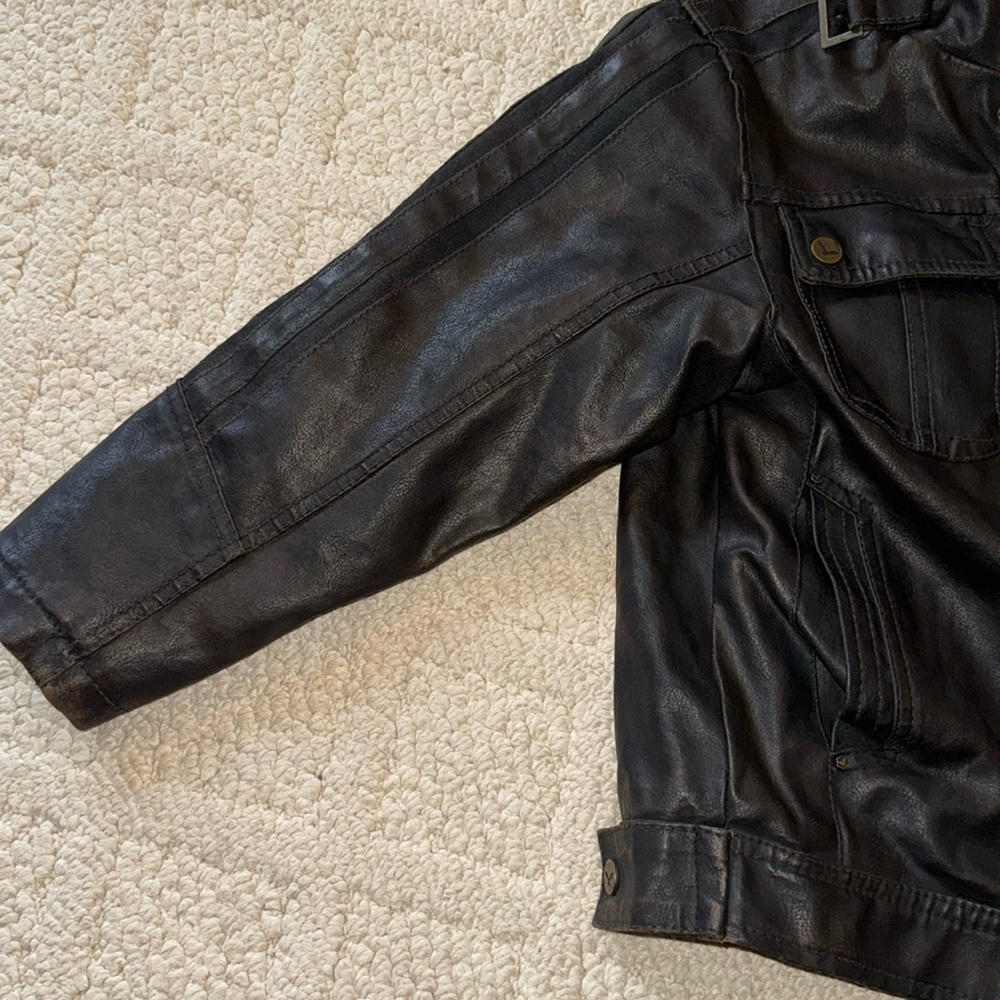 Boys Faux Leather Jacket with Sherpa Lining - Picture 4 of 8